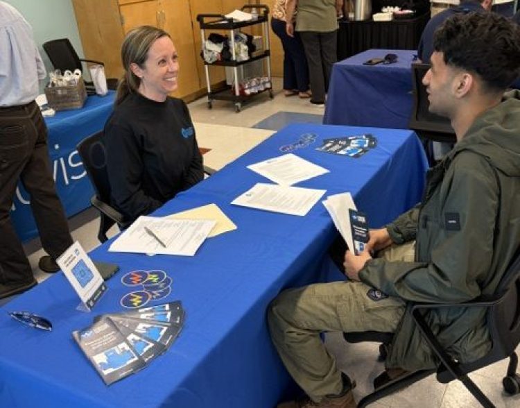 Employer and student at job fair